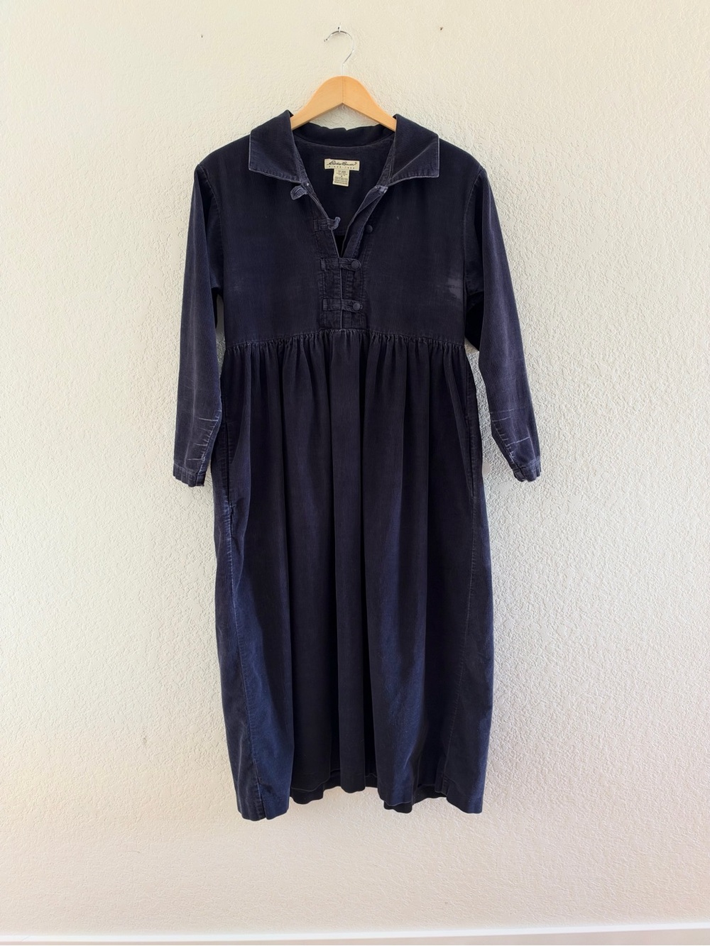 Vintage 90s Eddie Bauer Navy Corduroy Button-Front Dress Sz 8P Cottagecore Fall